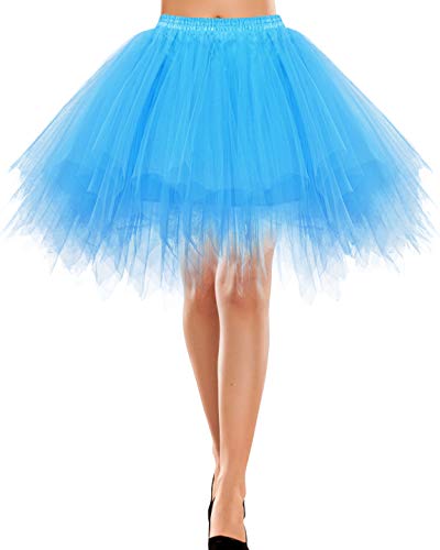 Bbonlinedress Damen Tüllrock 50er Rockabilly Petticoat Tutu Unterrock Kurz Ballett Tanzkleid Ballkleid Ballet Abendkleid Gelegenheit Zubehör Blue M von Bbonlinedress