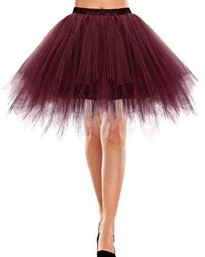 Bbonlinedress Damen Tüllrock 50er Rockabilly Petticoat Tutu Unterrock Kurz Ballett Tanzkleid Ballkleid Ballet Abendkleid Gelegenheit Zubehör Burgundy S von Bbonlinedress