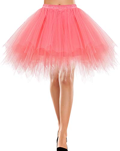 Bbonlinedress Damen Tüllrock 50er Rockabilly Petticoat Tutu Unterrock Kurz Ballett Tanzkleid Ballkleid Ballet Abendkleid Gelegenheit Zubehör Coral M von Bbonlinedress