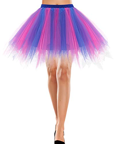 Bbonlinedress Damen Tüllrock 50er Rockabilly Petticoat Tutu Unterrock Kurz Ballett Tanzkleid Ballkleid Ballet Abendkleid Gelegenheit Zubehör Royal Blue-Fuschia XL von Bbonlinedress