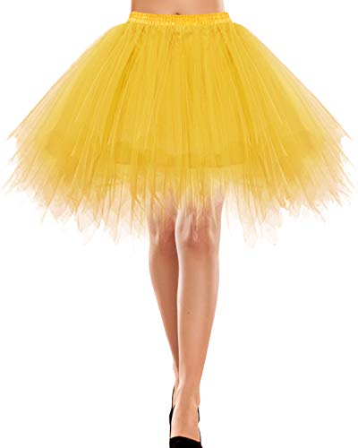 Bbonlinedress Damen Tütü Tutu Rock Minirock Petticoat Cosplay Tanzkleid Dehnbaren Mini Skater Tutu Rock Tüllrock für Party Ballett Tanzen Kostüme Weihnachten Dark Yellow XL von Bbonlinedress