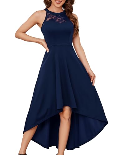 Bbonlinedress festliches Kleid Damen Ballkleid lang Abendkleider elegant für Hochzeit Sommerkleid Neckholder High Low Cocktailkleid Brautkleid -1Navy XL von Bbonlinedress