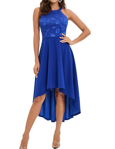 Bbonlinedress Festliche Jugendweihe Kleider Damen Neckholder High Low Sommerkleid Ballkleid lang Abendkleider elegant für Hochzeit Cocktail Brautkleid Abschlusskleid Royalblue 3XL von Bbonlinedress