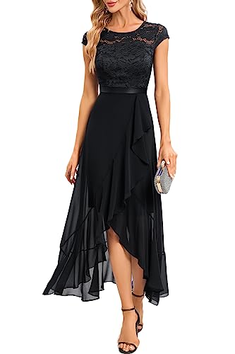 Bbonlinedress Schwarzes Kleid Damen festliches Abendkleid lang elegant Cocktailkleid Brautkleid Vokuhila Chiffon Party Hochzeitkleid Black XL von Bbonlinedress