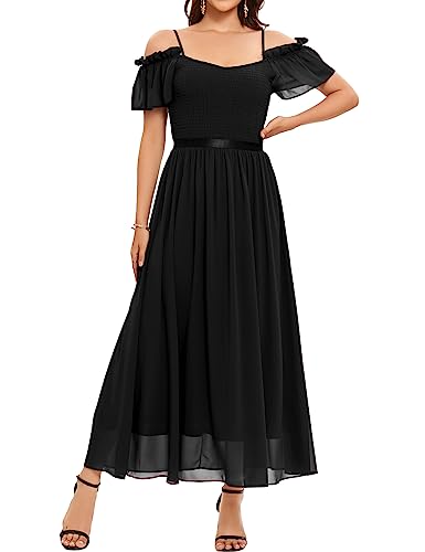 Bbonlinedress Festliches Kleid Damen Abendkleid lang elegant Cocktailkleid Sommer Schulterfreies Kleid Brautjungfernkleider Chiffon Hochzeitkleid Bridesmaid Dress Party schwarzes Kleid Black M von Bbonlinedress