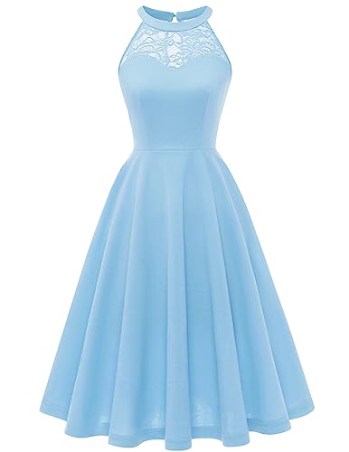 Bbonlinedress Festliches Kleid Damen Sommer Neckholder jugendweihes Kleid Cocktail Brautkleid konfirmationskleider Abendkleider elegant für Hochzeit Blue 2XL von Bbonlinedress