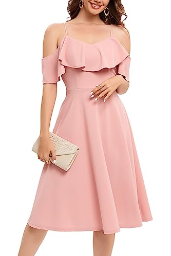 Bbonlinedress Cocktailkleid Damen Herbstkleid lang festliches Trägerkleid Schulterfrei Abendkleider elegant für Hochzeit Party Strandkleid Blush 2XL von Bbonlinedress
