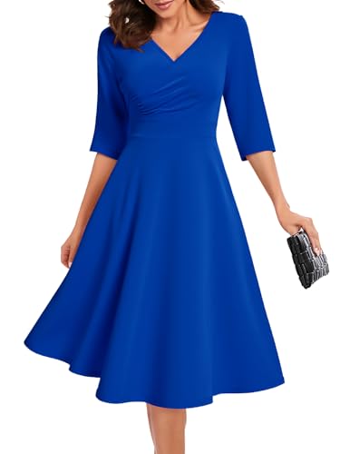 Bbonlinedress Sommerkleid Damen lang Abendkleider elegant für Hochzeit festliches Kleid Party Cocktailkleid Rockabilly Kleider Royal Blue S von Bbonlinedress