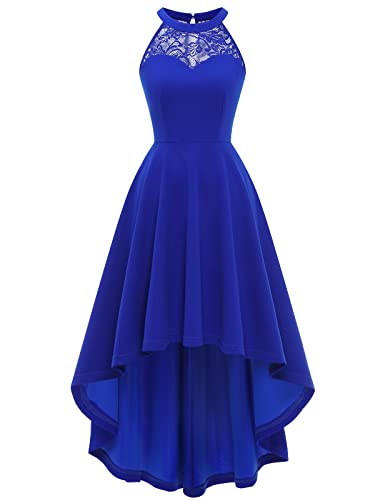 Bbonlinedress Kleider Damen Festliche Abendkleider elegant für Hochzeit Sommerkleid Neckholder High Low jugendweihes Kleid Cocktail Brautkleid Abschlusskleid Ballkleid lang-1Royalblue 2XL von Bbonlinedress