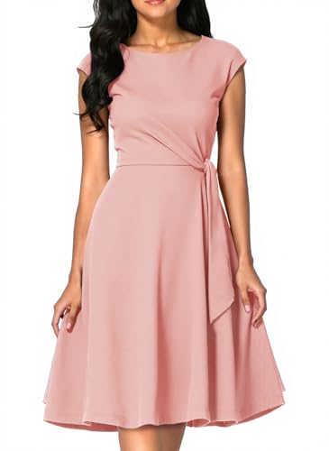 Bbonlinedress Sommerkleid Damen lang festliches Kleid Cocktailkleid Abendkleider elegant für Hochzeit Partykleider Rockabilly Kleider Blush XL von Bbonlinedress