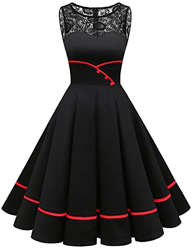 Bbonlinedress Schwarzes Kleid Damen Sommerkleid Festliche Kleider Jugendweihe Kleider Abendkleider elegant Spitzenkleid Rockabilly Kleider Konfirmationskleider Black 2XL von Bbonlinedress