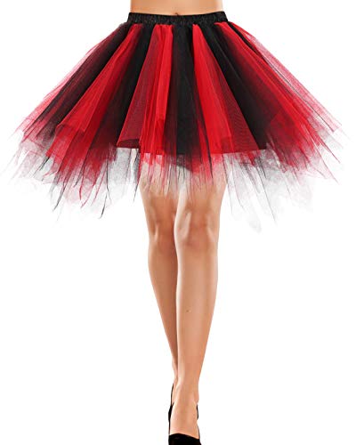 Bbonlinedress Damen Tüllrock 50er Rockabilly Petticoat Tutu Unterrock Kurz Ballett Tanzkleid Ballkleid Ballet Abendkleid Gelegenheit Zubehör Black-red S von Bbonlinedress