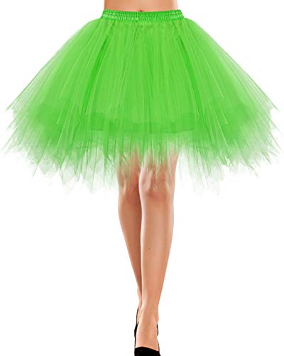 Bbonlinedress Rock Damen Knielang Tüll Petticoat Petticoat Kleid Rockabilly Petticoat Unterrock kurz schwarzRetro Tutu Ballet Tüllrock Crinoline Cosplay Shiny Green M von Bbonlinedress