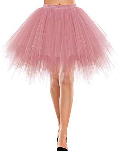 Bbonlinedress Rock Damen Knielang Tüll Petticoat Unterrock lang Petticoat Kleid Rockabilly Petticoat Unterrock kurz schwarzRetro Tutu Ballet Tüllrock Crinoline Cosplay Blush L von Bbonlinedress
