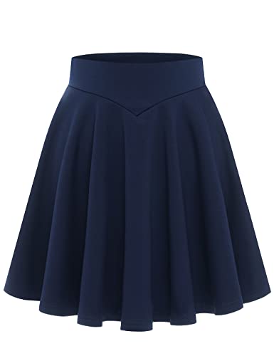 Bbonlinedress Rock Damen Kurze Basic Solid vielseitige Dehnbaren informell hohe Taille gefaltete Skater Tennis Schule Mini Skirt Navy L von Bbonlinedress