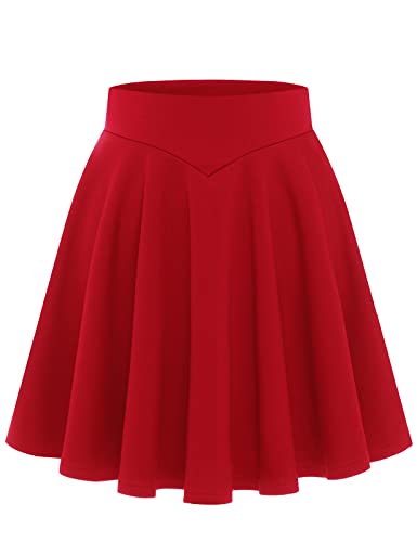 Bbonlinedress Rock Damen Kurze Basic Solid vielseitige Dehnbaren informell hohe Taille gefaltete Skater Tennis Schule Mini Skirt Red L von Bbonlinedress