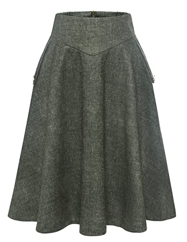 Bbonlinedress Rock Damen Lang Vintage Elegant Plaid Winterrock Warm Elastische Taille A Linie Röcke Casual Rock Hohe Taille Midi Rock Army Green 2XL von Bbonlinedress