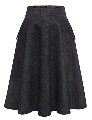 Damen Lang Vintage Elegant Plaid Winterrock - Warm Elastische Taille A-Linie Röcke Casual Hohe Taille Midi Rock - Black S von Bbonlinedress