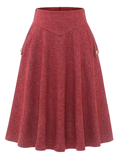 Rock Damen Lang Vintage Elegant Plaid Winterrock Warm Elastische Taille A Linie Röcke Casual Rock Hohe Taille Midi Rock Red 2XL von Bbonlinedress