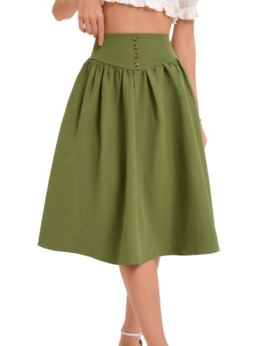 Bbonlinedress Grünes Rock Damen a Linie Faltenrock Knielang Röcke Casual Hohe Taille Midirock Basic Tellerrock Swing Freizeitrock Army Green S von Bbonlinedress
