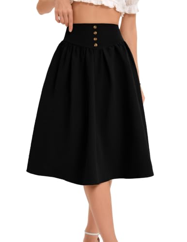 Bbonlinedress Schwarzes Rock Damen a Linie Faltenrock Knielang Röcke Casual Hohe Taille Midirock Basic Tellerrock Swing Freizeitrock Black L von Bbonlinedress