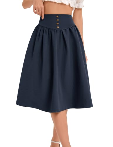 Bbonlinedress Rock Damen a Linie Faltenrock Knielang Röcke Casual Hohe Taille Midirock Basic Tellerrock Swing Freizeitrock Navy 2XL von Bbonlinedress