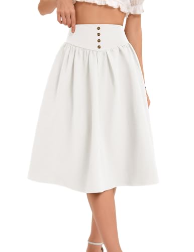 Bbonlinedress Weißes Rock Damen a Linie Faltenrock Knielang Röcke Casual Hohe Taille Midirock Basic Tellerrock Swing Freizeitrock White S von Bbonlinedress