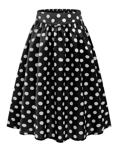 Bbonlinedress Rock Damen mit Blumendruck a Linie Knielang Sommer Röcke Casual Hohe Taille Midirock Swing Freizeitrock Black White Dot XL von Bbonlinedress