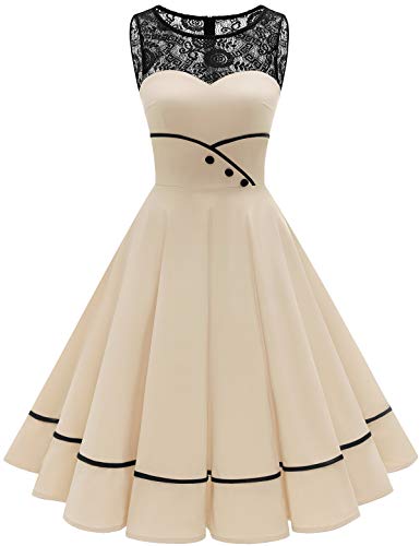 Bbonlinedress Rockabilly Kleid Damen Winterkleid Abendkleider elegant für Hochzeit Jugendweihe Kleider Spitzenkleid Cocktailkleid Konfirmationskleider-2Champagne S von Bbonlinedress