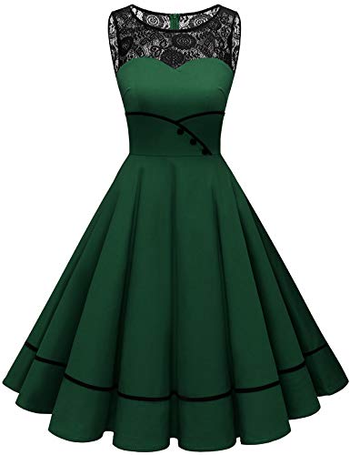 Bbonlinedress Rockabilly Kleider Damen Sommerkleid Abendkleider elegant für Hochzeit Jugendweihe Kleider Spitzenkleid Cocktailkleid Konfirmationskleider Dark Green 2XL von Bbonlinedress