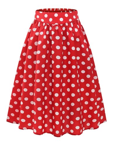 Bbonlinedress Roter Rock mit weißen Punkten a Linie Knielang Sommer Röcke Casual Hohe Taille Midirock Swing Freizeitrock Red White Dot L von Bbonlinedress