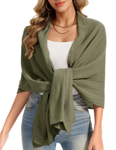 Bbonlinedress Schal Damen Baumwolltuch Halstuch elegant Schals Stola Schultertuch Multifunktionstuch Shawl Musselintuch 190 * 65cm Army Green von Bbonlinedress