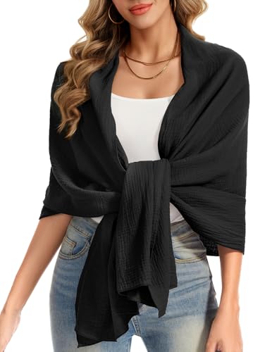 Bbonlinedress Schal Damen Baumwolltuch Halstuch elegant Schals Stola Schultertuch Multifunktionstuch Shawl Musselintuch 190 * 65cm Black von Bbonlinedress