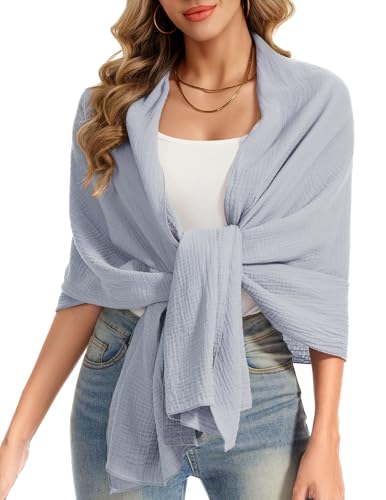 Bbonlinedress Schal Damen Baumwolltuch Halstuch elegant Schals Stola Schultertuch Multifunktionstuch Shawl Musselintuch 190 * 65cm GreyBlue von Bbonlinedress