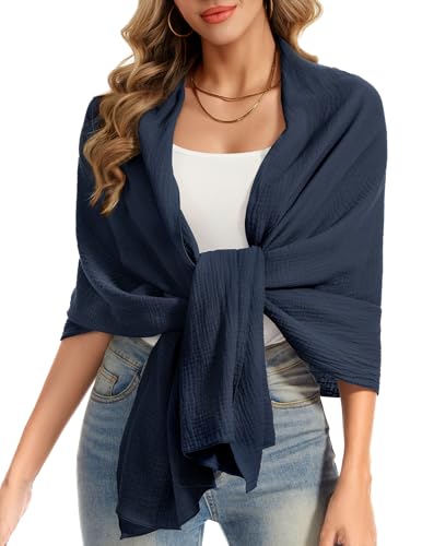 Bbonlinedress Schal Damen Baumwolltuch Halstuch elegant Schals Stola Schultertuch Multifunktionstuch Shawl Musselintuch 190 * 65cm Navy von Bbonlinedress