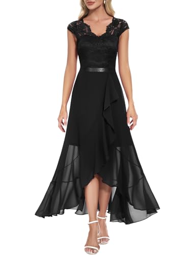 Bbonlinedress Schwarzes Kleid Damen Abendkleid lang Elegant Winter Cocktail Spitze Chiffon Hochzeit Brautkleid Party Ballkleid Black S von Bbonlinedress