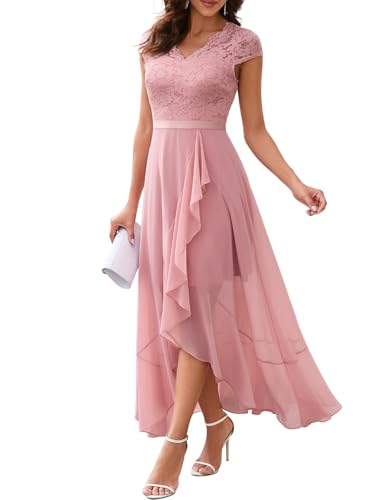 Bbonlinedress Weihnachtskleider Damen Abendkleid lang Elegant Kleider V-Ausschnitt Spitzenkleid Chiffon Hochzeit Brautkleid Party Ballkleid Blush 2XL von Bbonlinedress