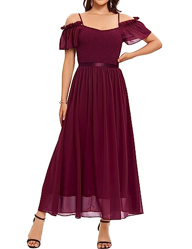 Bbonlinedress Sommerkleid Damen Abendkleider elegant für Hochzeit Schulterfreies Kleid Chiffon Brautkleid Prom Bridesmaid Dress Partykleid Abschlusskleid lang Ballkleid Burgundy M von Bbonlinedress