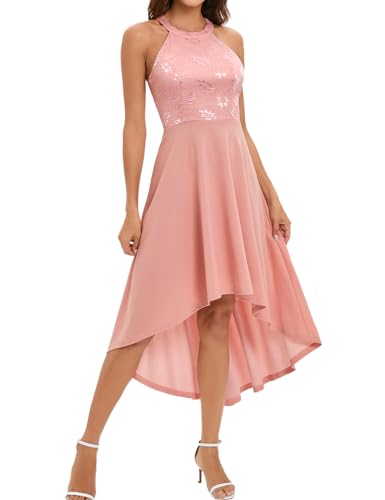 Bbonlinedress Sommerkleid Damen Neckholder High Low Kleid Cocktail Festliche Kleider Brautkleid konfirmationskleider Abendkleider elegant für Hochzeit Abschlusskleid lang Blush 2XL von Bbonlinedress