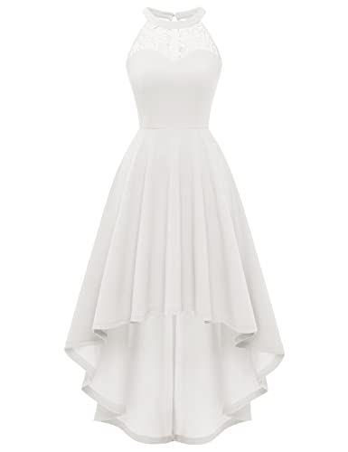 Bbonlinedress Sommerkleid Damen Neckholder High Low festliches weißes Brautkleid Abendkleider elegant für Hochzeit Abschlusskleid lang-1Ivory XL von Bbonlinedress