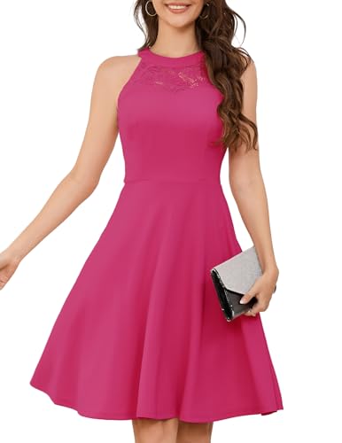 Bbonlinedress Sommerkleid Damen Neckholder Kleid Cocktail Festliche Kleider Brautkleid Abendkleider elegant für Hochzeit Rose XS von Bbonlinedress
