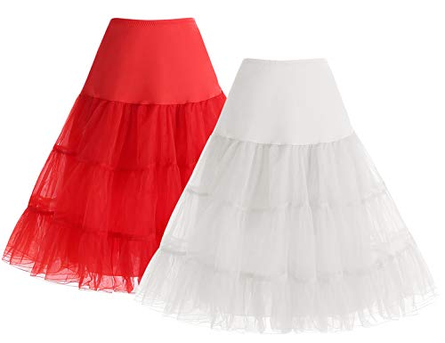 Bbonlinedress Sommerkleid Damen Petticoat schwarz Mini Rock Unterrock Crinoline Underskir Reifrock White+Red XL von Bbonlinedress