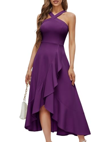 Bbonlinedress Sommerkleid Damen lang Abendkleider elegant für Hochzeit Brautjungfernkleider Neckholder High Low Cocktailkleid Party Strandkleid Grape 2XL von Bbonlinedress