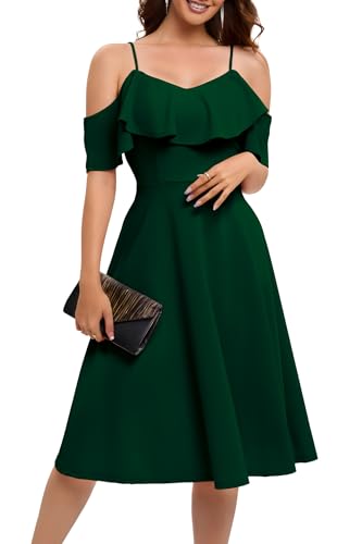 Bbonlinedress Sommerkleid Damen lang Schulterfrei Brautjungfernkleider elegant Cocktailkleid midilang Partykleid festliches Trägerkleid mit Rüschen Dark Green XS Bbonlinedress Sommerkleid Damen lang Schulterfrei Brautjungfernkleider elegant Cocktailkleid midilang Partykleid festliches Trägerkleid mit Rüschen Dark Green XS von Bbonlinedress