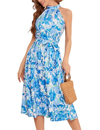 Bbonlinedress Sommerkleid Damen lang elegant Blumendruck Freizeitkleider Neckholder Casual Floral Boho Strandkleid Party Cocktailkleid Blue Green Flower L Bbonlinedress Sommerkleid Damen lang elegant Blumendruck Freizeitkleider Neckholder Casual Floral Boho Strandkleid Party Cocktailkleid Blue Green Flower L von Bbonlinedress