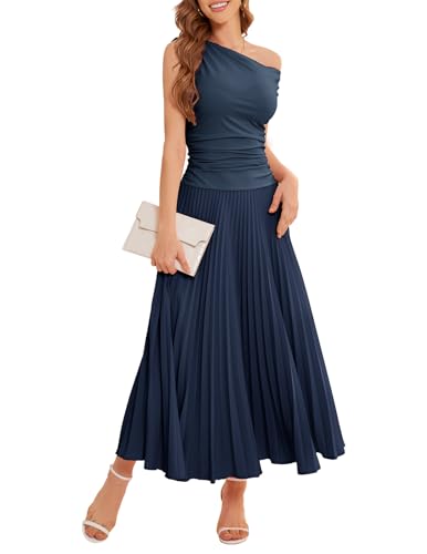 Bbonlinedress Sommerkleid Damen maxilang Abendkleider elegant Schulterfrei Freizeitkleider Casual Strandkleid Party Cocktail Brautjunferkleid Navy XL von Bbonlinedress