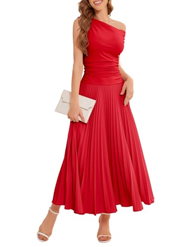Bbonlinedress Sommerkleid Damen maxilang Abendkleider elegant Schulterfrei Freizeitkleider Casual Strandkleid Party Cocktail Brautjunferkleid Red M von Bbonlinedress