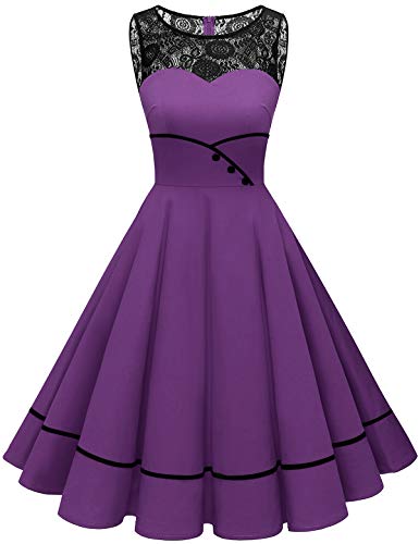 Bbonlinedress Sommerkleider Damen festliches Abendkleider elegant für Hochzeit Rockabilly Kleider cocktailkleid Jugendweihe Kleider Konfirmationskleider Purple S von Bbonlinedress