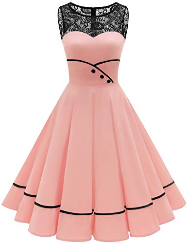 Bbonlinedress Kleider Damen festliches Sommerkleid Abendkleider elegant für Hochzeit Rockabilly Kleider cocktailkleid Jugendweihe Party Kleider Blush XL von Bbonlinedress