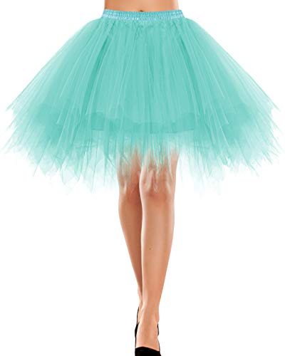 Bbonlinedress Tutu Tüllrock Petticoat Unterrock Rock 50er Vintage Ballet Blase Tanzrock Tanzkleid Ballkleid Kurz Retro Rock Knielang Tüll Rockabilly Weiss Petticoat Light Blue XL von Bbonlinedress